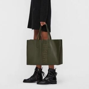 All Saints East West Black Leather Tote Bag - Stud Logo